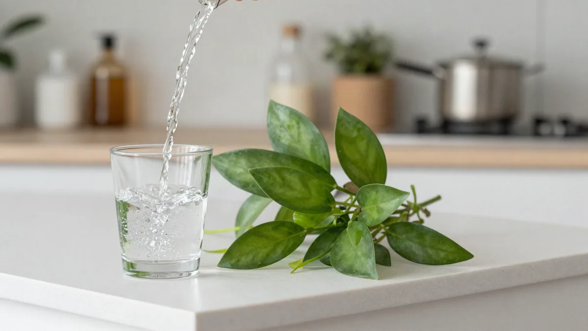 Eau claire versée dans un verre, ambiance naturelle sans chimie
