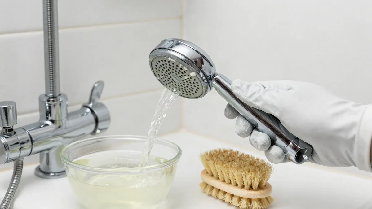Descaling a chrome showerhead with vinegar